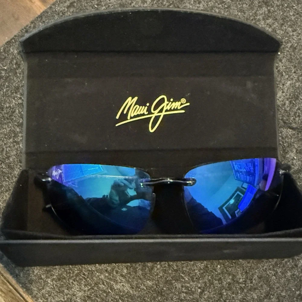 Maui Jim Ho'okipa MJ-407-11 Sport Sunglasses Black Gray Frame Blue Mirror Lenses